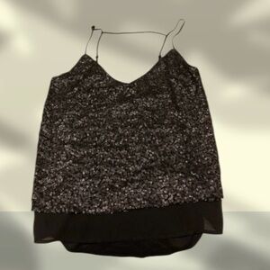 Bisou Bisou Black Sequin V-Neck Camisole with Spaghetti Straps- Never Worn!